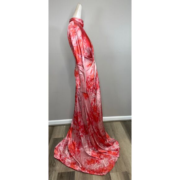 Alexandra Alonso Rojas mockneck silk draped gown in red ice dye Size US6 $1448 - Picture 10 of 13